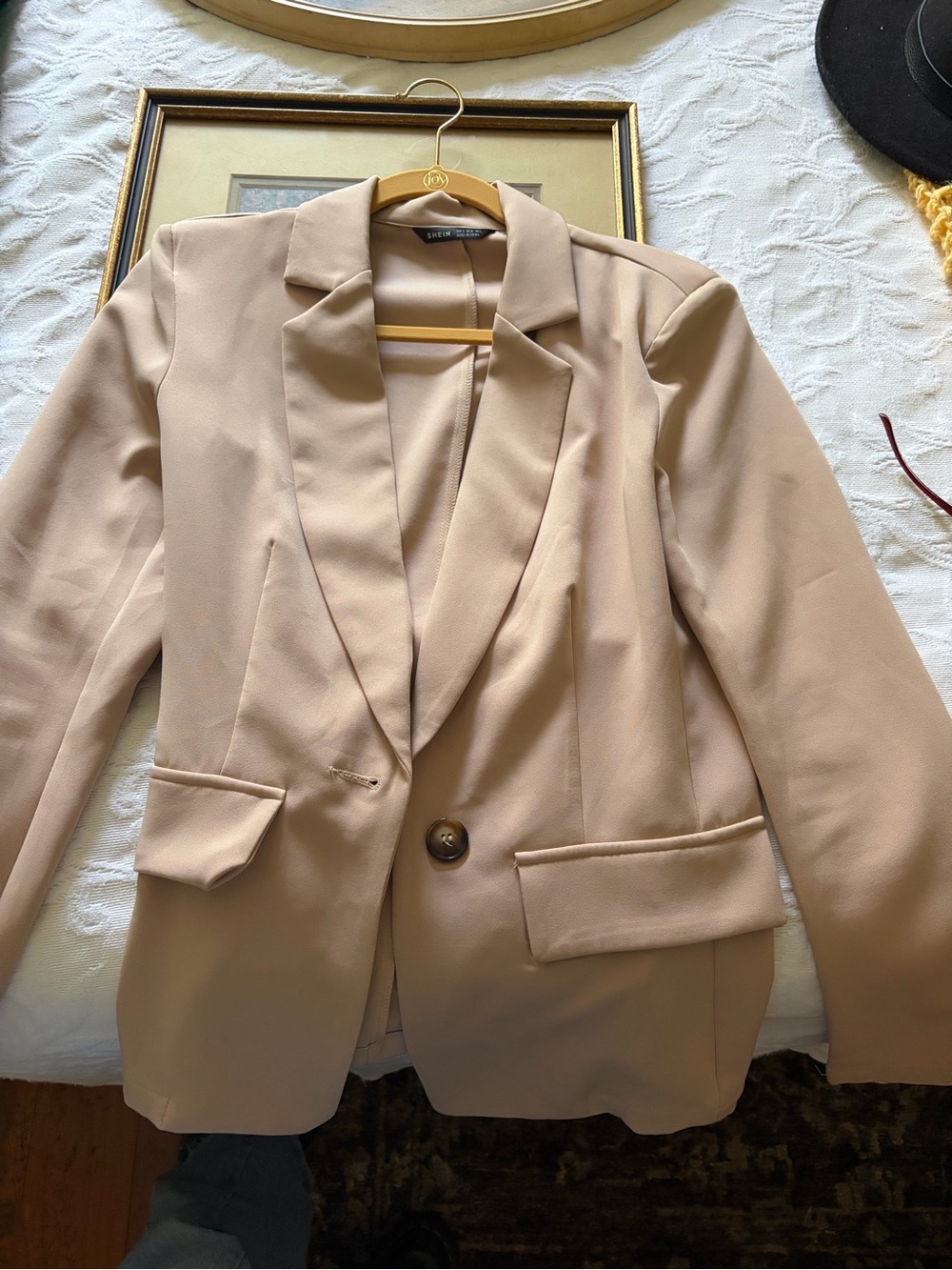 SHEIN Beige Single-Button Notch Lapel Blazer